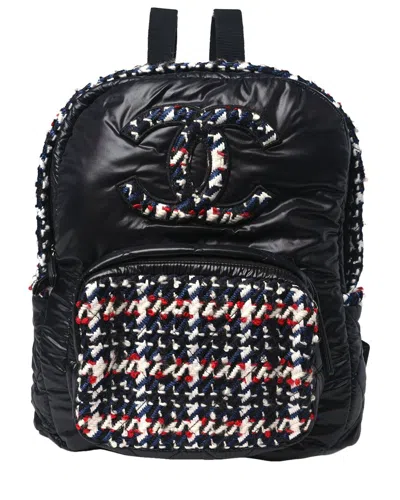 Pre-owned Chanel Black Nylon Tweed Cc Backpack Multicolor (authentic Pre-loved)