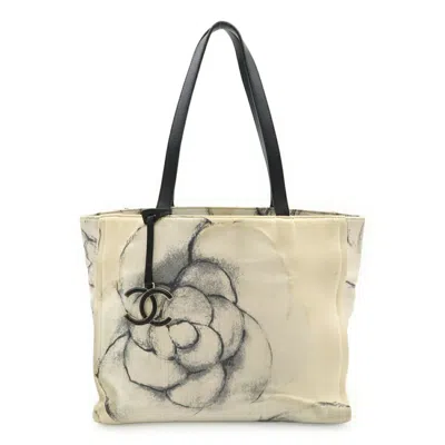 Pre-owned Chanel Black Off-white White Canvas Leather Shoulder Bag Tote Bag ()