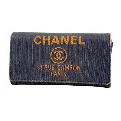 Pre-owned Chanel Black Orange Denim Long Wallet (bi-fold) () In Multi
