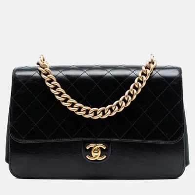 Pre-owned Chanel Black Paris Cosmopolite Aged Calfskin Straight Lined Flap