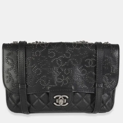 Pre-owned Chanel Black Paris Distressed Calfskin Dallas Studded Buckles Flap Bag