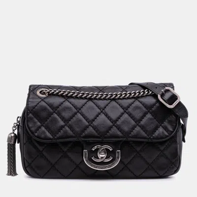 Pre-owned Chanel Black Paris Edinburgh Medium Calfskin Coco Sporran Flap