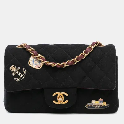 Pre-owned Chanel Black Paris Hamburg Mini Rectangular Classic Wool Coco Sailor Charms Double Flap