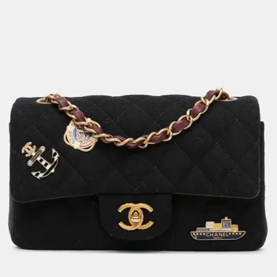 Pre-owned Chanel Black Paris Hamburg Mini Rectangular Classic Wool Coco Sailor Charms Double Flap