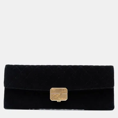 Pre-owned Chanel Black Paris Hamburg Quilted Velvet Clutch