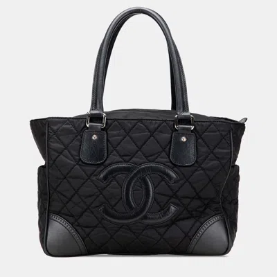 Pre-owned Chanel Black Paris New York Quilted Nylon Tote