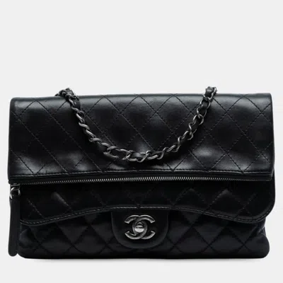 Pre-owned Chanel Black Paris-salzburg Lambskin Zip Multi Flap