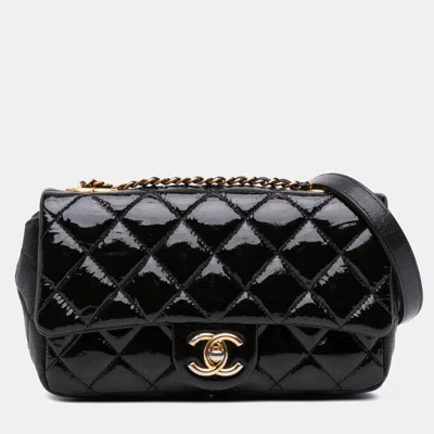 Pre-owned Chanel Black Paris-salzburg Small Patent And Goatskin Cc Eyelet Flap