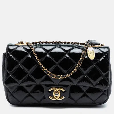 Pre-owned Chanel Black Paris-salzburg Small Patent And Goatskin Cc Eyelet Flap