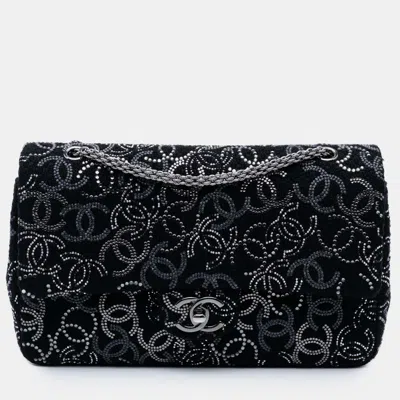 Pre-owned Chanel Black Paris-shanghai Medium Tweed Strass Embellished Pudong Double Flap
