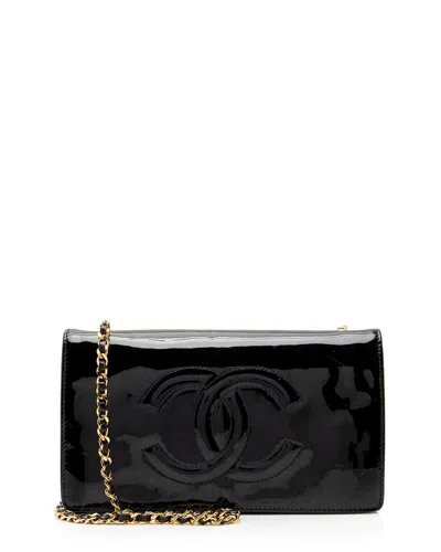Pre-owned Chanel Black Patent Cc Wallet On Chain (authentic Pre-loved)