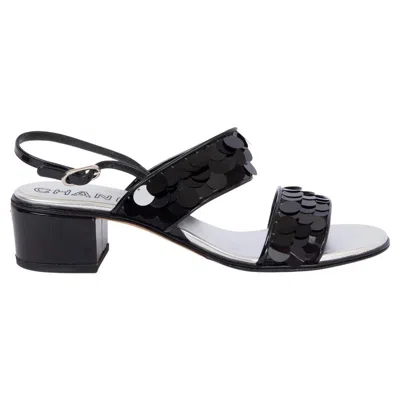 Pre-owned Chanel Black Patent Leather 2017 17s Sequin Slingback Sandals Shoes 38.5