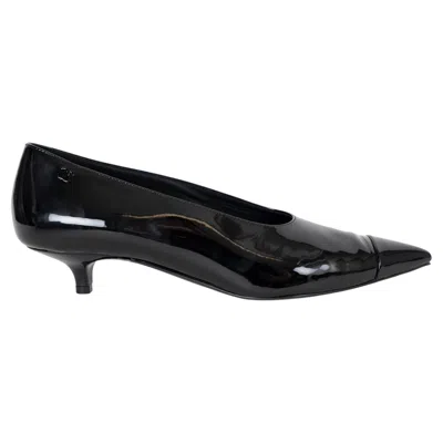 Pre-owned Chanel Black Patent Leather 22k Kitten Heel Pumps Shoes 39 Fit 38.5 G39535