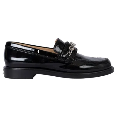Pre-owned Chanel Black Patent Leather 23a Dakar Logo Penny Loafers Shoes 38.5