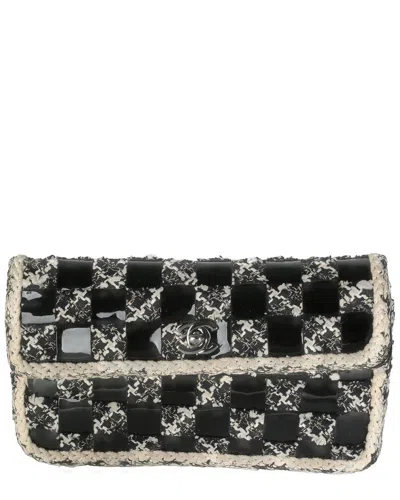 Pre-owned Chanel Black Patent Leather & Tweed Medium Flap Bag (authentic Pre-loved)
