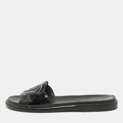 Pre-owned Chanel Black Patent Leather Cc Slides Size 36.5