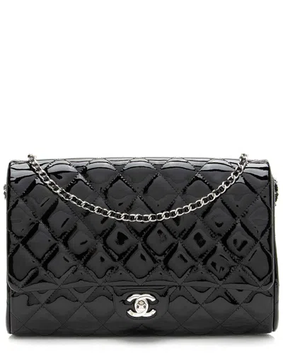 Pre-owned Chanel Black Patent Leather Classic Chain Flap Clutch (authentic Pre-loved)