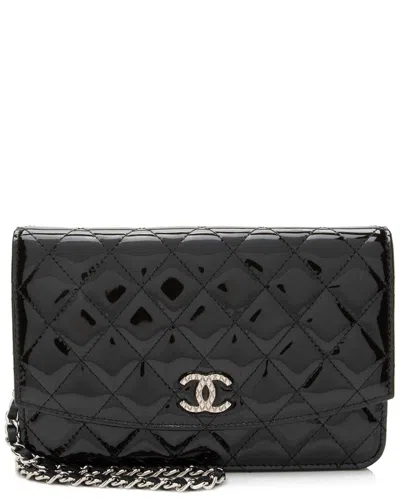 Pre-owned Chanel Black Patent Leather Classic Wallet On Chain (authentic Pre-loved)