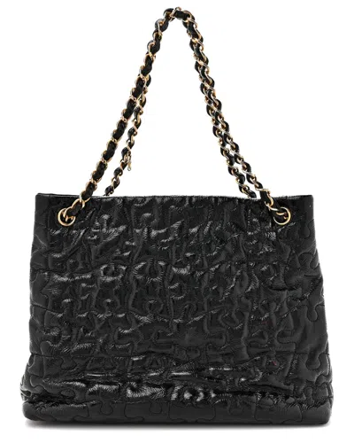 Pre-owned Chanel Black Patent Leather Crackled Patent Puzzle Tote (authentic Pre-loved)