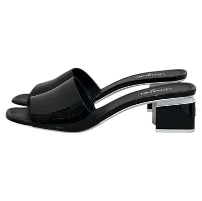 Pre-owned Chanel Black Patent Leather Heeled Mules - Size 41