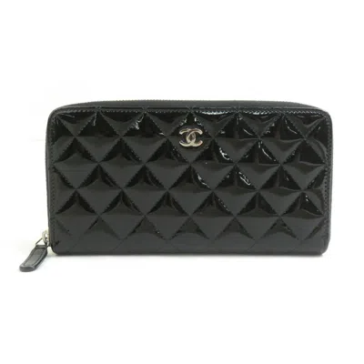 Pre-owned Chanel Black Patent Leather Long Wallet (bi-fold) ()