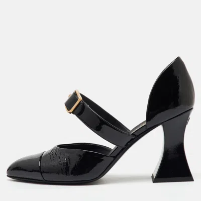 Pre-owned Chanel Black Patent Leather Mary Jane Buckle D'orsay Pumps Size 39