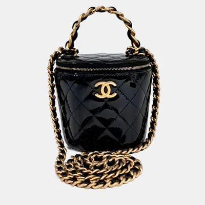 Pre-owned Chanel Black Patent Leather Patent Cosmetic Case Top Handle Crossbody Bag