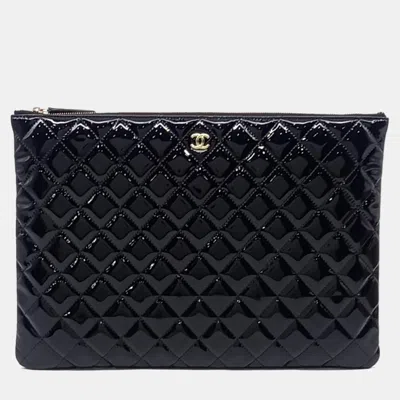 Pre-owned Chanel Black Patent Leather Patent Large Clutch