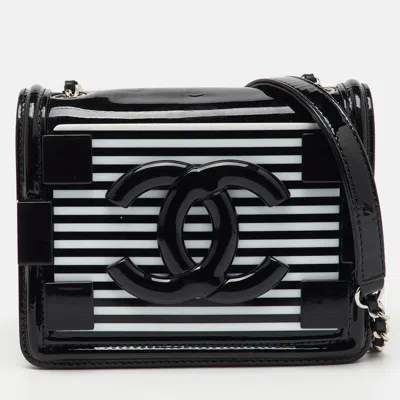 Pre-owned Chanel Black Patent Leather Plexiglass Striped Cc Mini Boy Brick Flap Bag