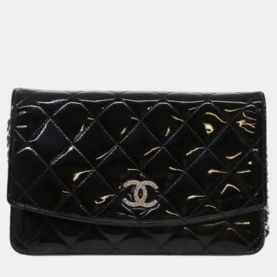 Pre-owned Chanel Black Patent Leather Wallet On Chain Wallet Bag