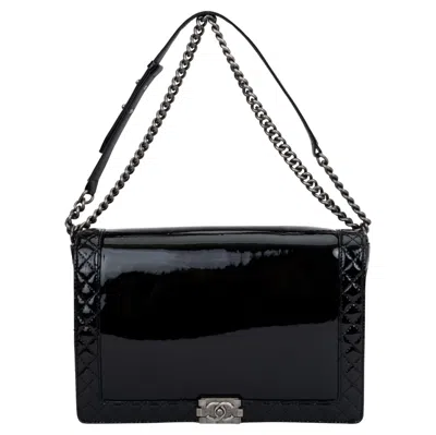 Pre-owned Chanel Black Patent Maxi Boy Bag