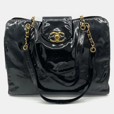 Pre-owned Chanel Black Patent Xl Weekender Super Model Tote