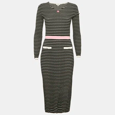 Pre-owned Chanel Black Patterned Knit Midi Dress S