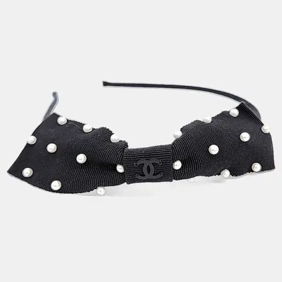 Pre-owned Chanel Black Pearl Bow Hairband