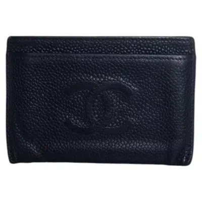 Pre-owned Chanel , Black Pebbled Leather Card Holder