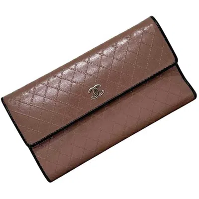 Pre-owned Chanel Black Pink Beige Leather Long Wallet (tri-fold) ()