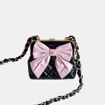 Pre-owned Chanel Black Pink Bow Clip Shoulder Bag