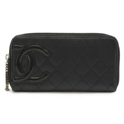 Pre-owned Chanel Black Pink Cambon Ligne Leather Long Wallet (bi-fold) () In Multi