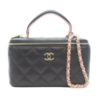 Pre-owned Chanel Black Pink Leather Shoulder Bag Vanity Bag () In Multi