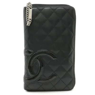 Pre-owned Chanel Black Pink Leather Wallet (bi-fold) () In Black, Pink