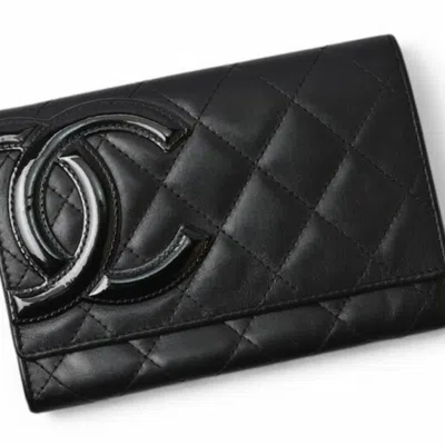 Pre-owned Chanel Black Pink Leather Wallet (bi-fold) () In Multi