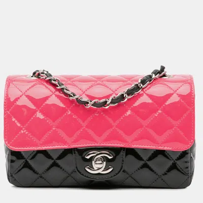 Pre-owned Chanel Black Pink Mini Rectangular Bicolor Patent Leather Flap Bag