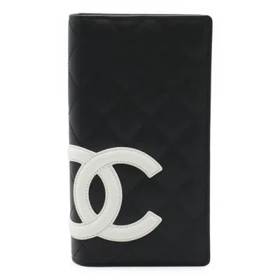 Pre-owned Chanel Black Pink White Leather Long Wallet (bi-fold) () In Multi