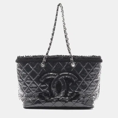 Pre-owned Chanel Black Plastics Wool Funny Tweed Chain Tote Bag