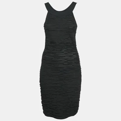 Pre-owned Chanel Black Pleated Jersey Bodycon Dress S