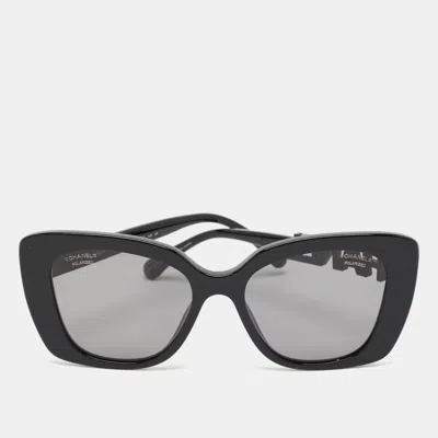 Pre-owned Chanel Black Polarized 5422b Logo Crystals Cat Eye Sunglasses