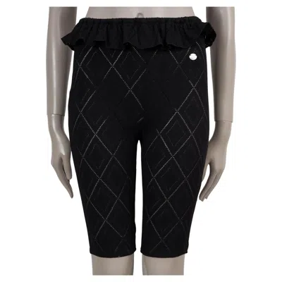 Pre-owned Chanel Black Polyamide 22m Coco Beach Pointelle Biker Shorts Pants 36 Xs