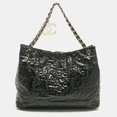 Pre-owned Chanel Black Puzzle Patent Leather Chain Tote