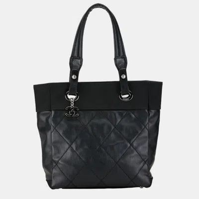 Pre-owned Chanel Black Pvc Canvas Coco Mark Paris Biarritz Tote Pm Bag