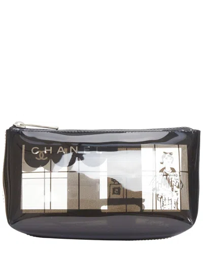 Pre-owned Chanel Black Pvc Window Clear Cosmetic Pouch (authentic Pre-loved)